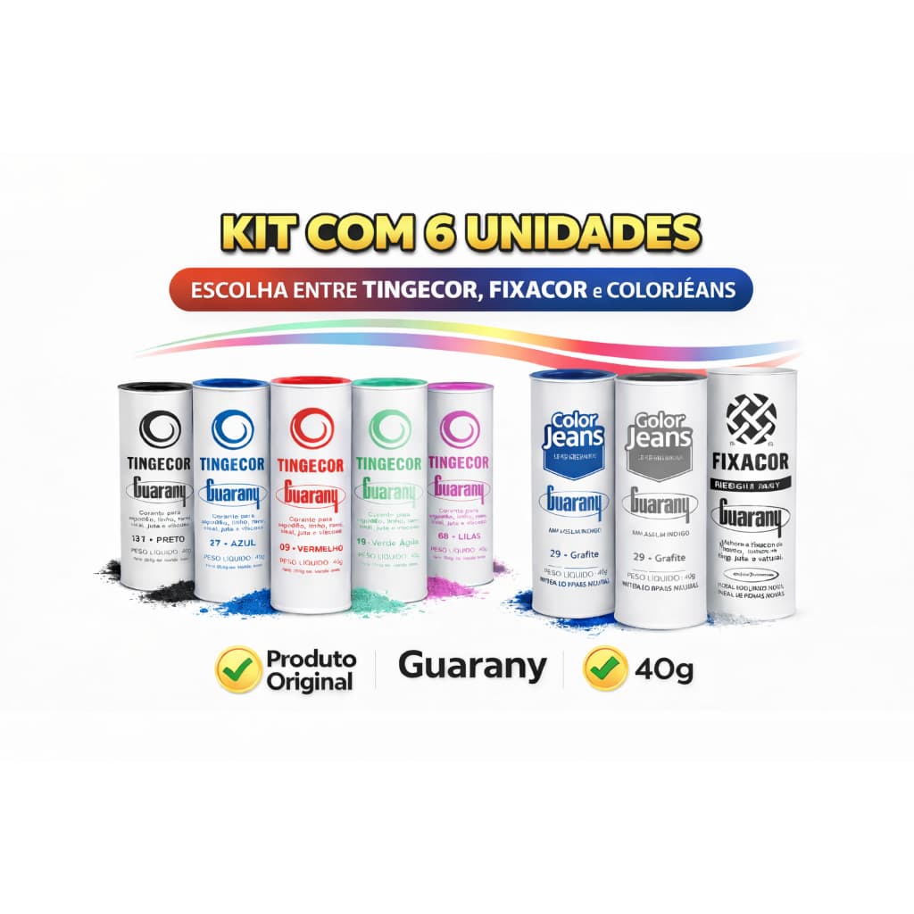 Kit 6 Corantes Guarany 40g Original – Tingecor, Fixacor ou Colorjeans – Alta Fixação