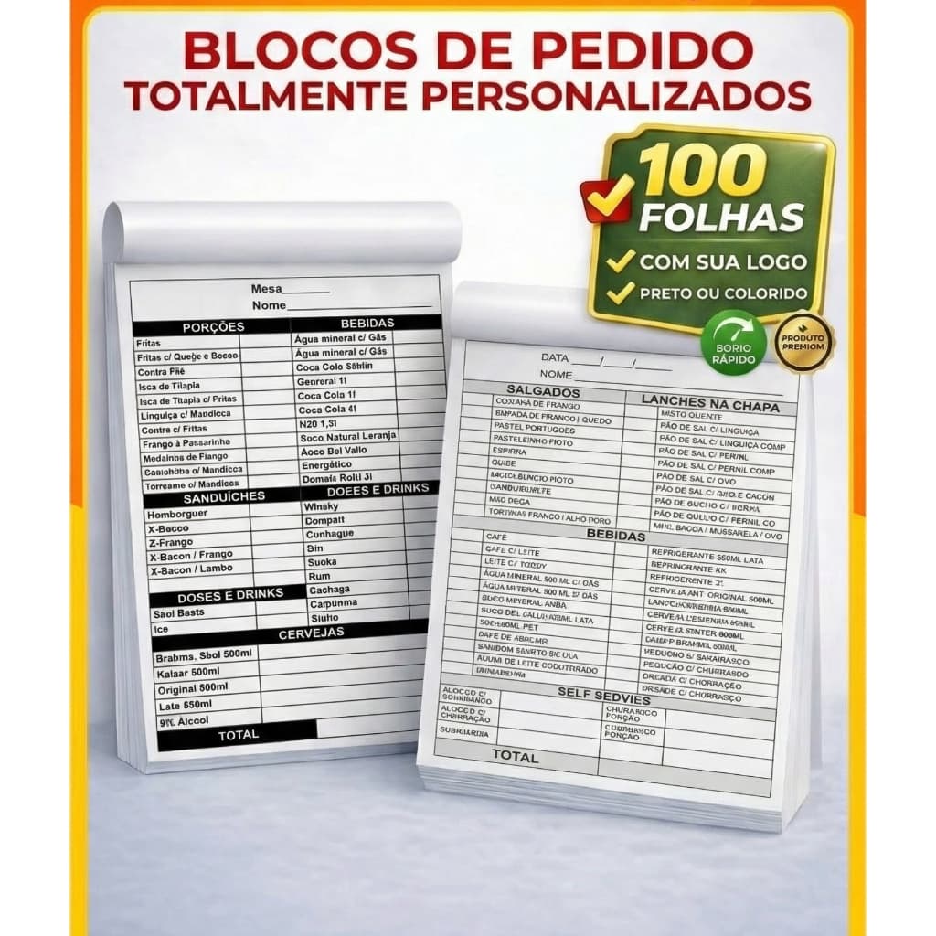 Bloco de Pedido Personalizado A6 10x15 - Talão Orçamento 100 Folhas - Com seu Logo