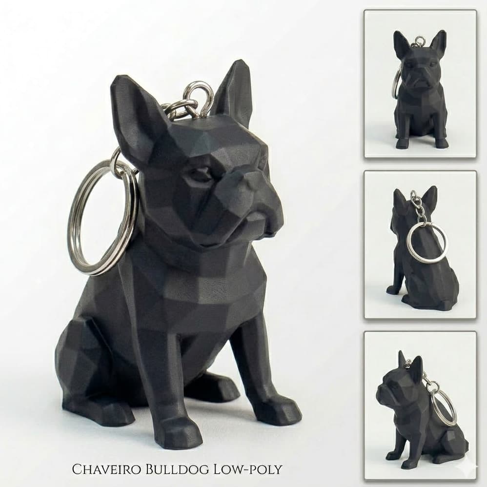 Chaveiros Bulldog Francês Low-Poly 4cm - Pronta Entrega