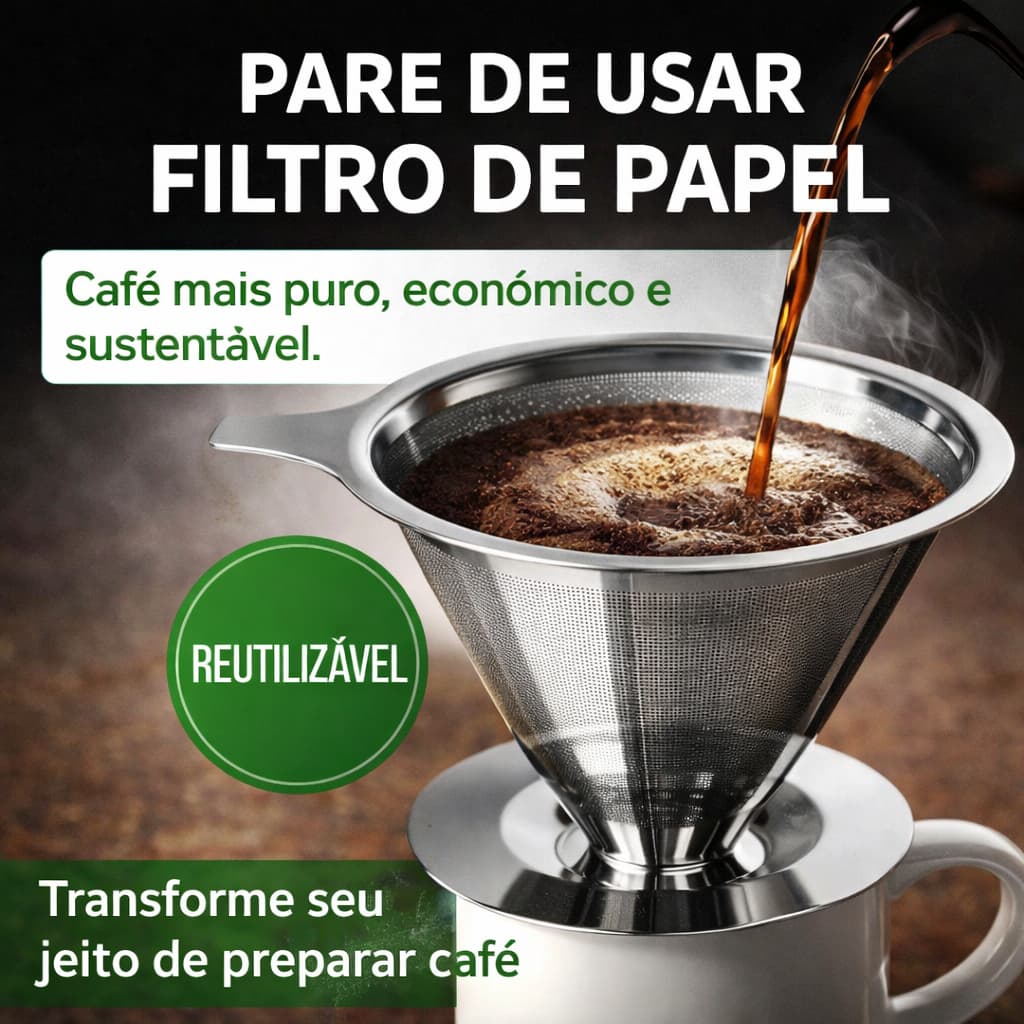 Coador de Café Inox 103 Permanente Sem Papel Reutilizável Malha Fina Sustentável