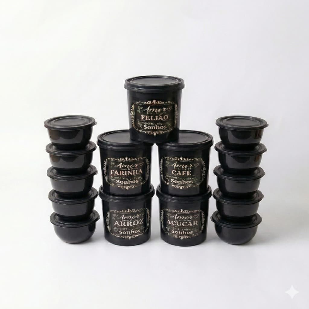 Kit Renova Lar 15 Peças – 5 Mantimentos 2L + 10 Bowl 600ml Livre BPA