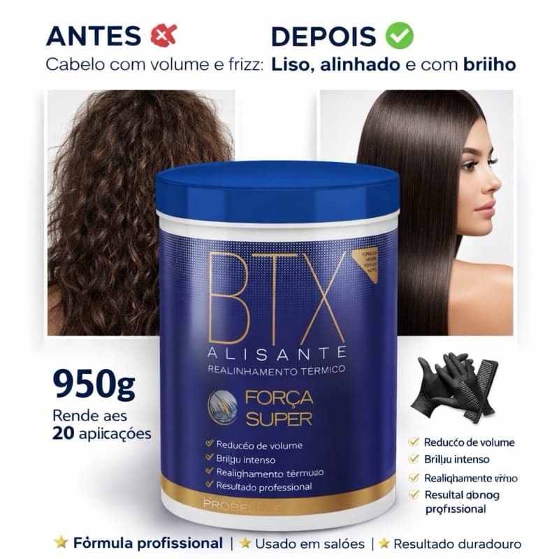 BTX Força Super Probelle 950g – Alisante Profissional Realinhamento Térmico