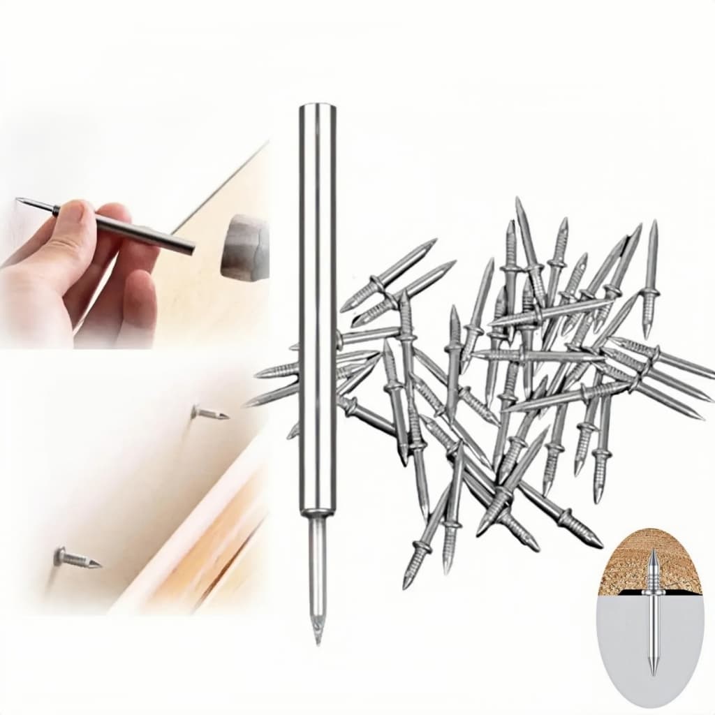 Kit 200 Prego Invisível Rodapé Madeira Ponta Dupla Galvanizado Aço Carbono Anticorrosão Com Luva
