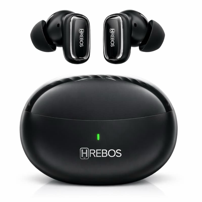 Fone Sem Fio com Tradução por IA Instantânea MistPods Cancelamento de Ruido ANC+ENC, App Própria, Display LED HRebos