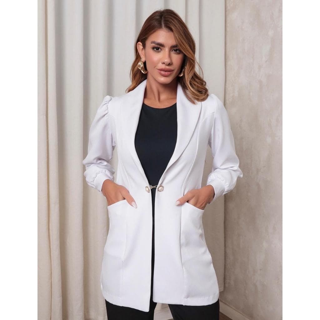 Jaleco Feminino Grace Branco em Alfaiataria Gardenia Jalecos
