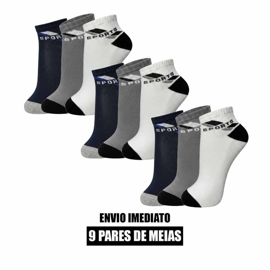 Kit 9 pares de meias modelo sports soquete