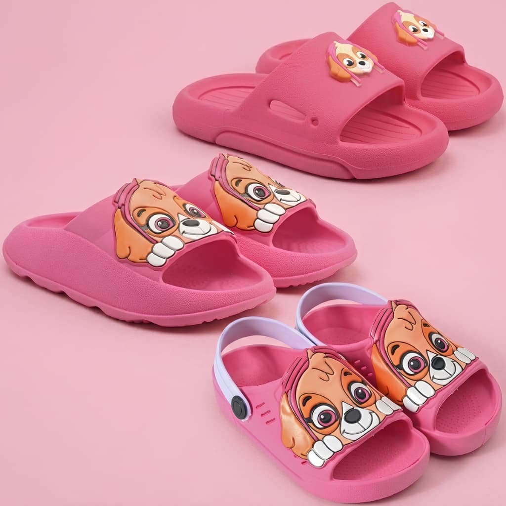 Kit 3 Pares Sandália Infantil + Slide Nuvem + Papete Confortável Menina Rosa Patrulha Marca Nexa