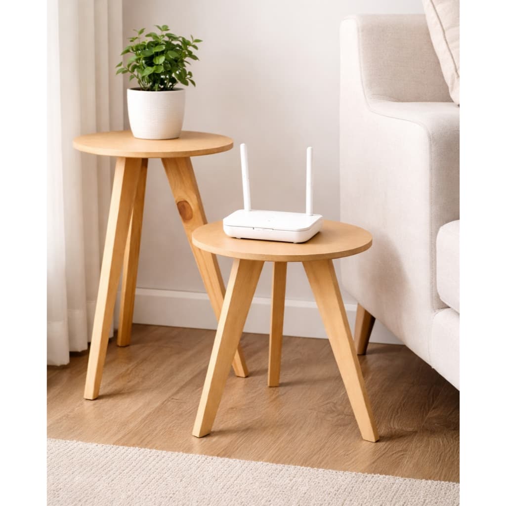 Kit Mesa Lateral e Apoio Canto de Sofá Retrô com 3 Pernas Decoração Apoio Para Sala Vasos , Roteador