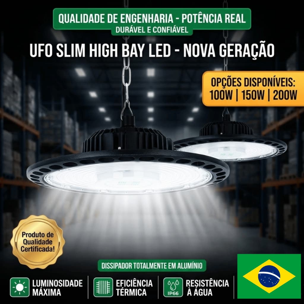 Luminária Industrial LED UFO High Bay IP66 Alta Potência Para Galpão Fábrica 100W 150W 200W