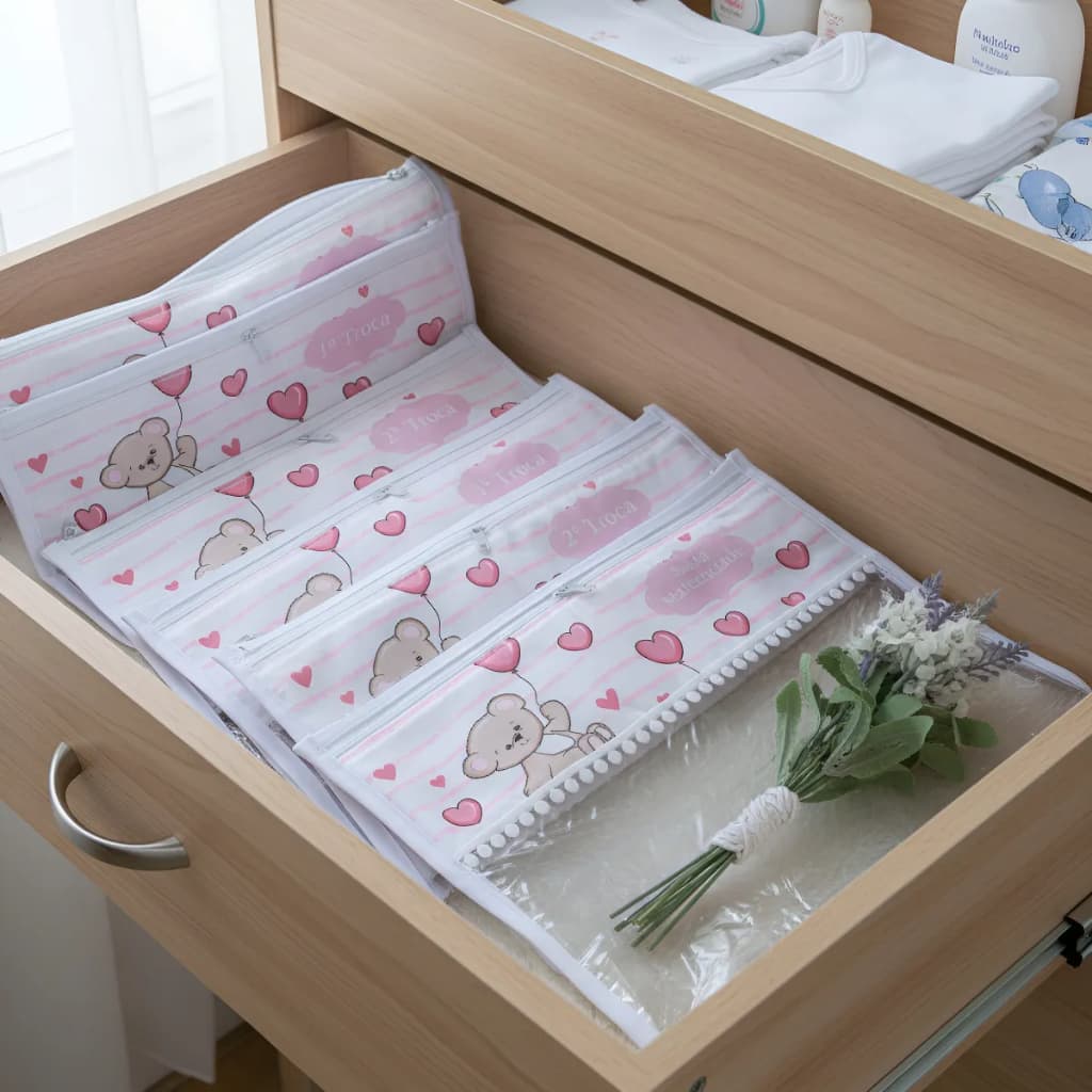 Kit 5 Saquinhos Maternidade Organizador para Bebe com Ziper
