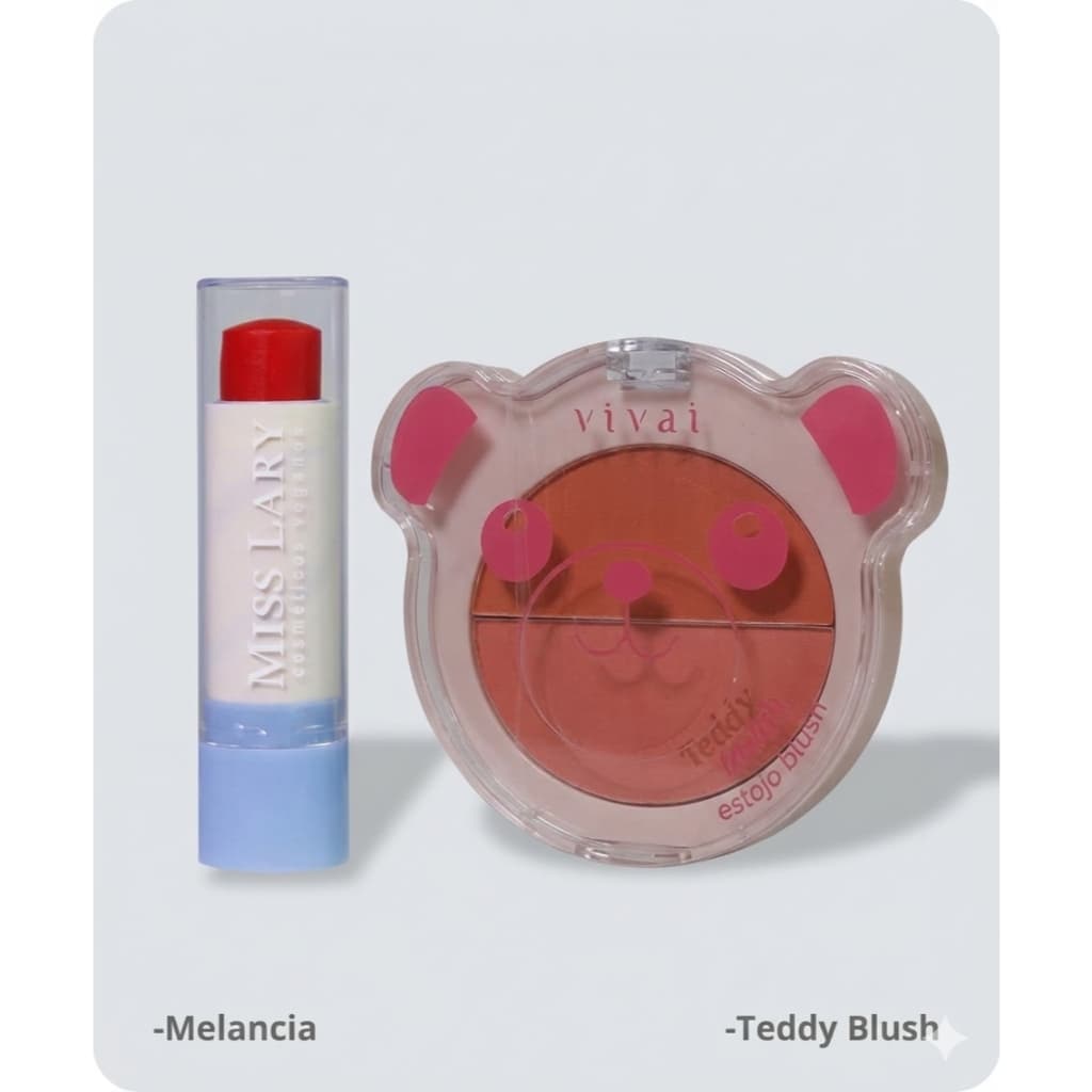 Lip Balm Melancia Miss Lary + Blush duas Cores Vivai
