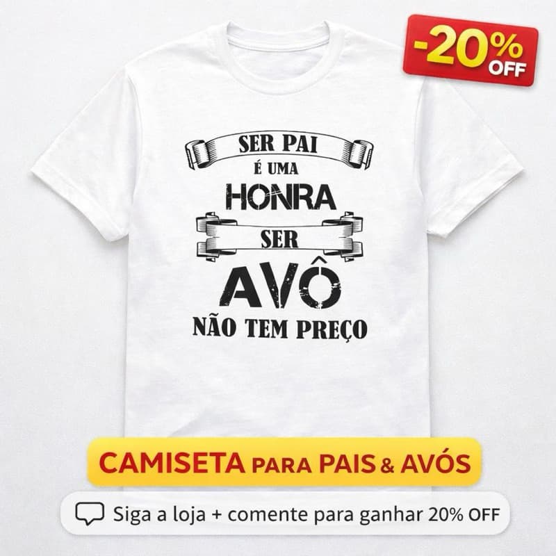 2 Camisetas Presente Criativo para os Avôs Estampa Ser Pai é Honra Ser Avô 100% Algodão