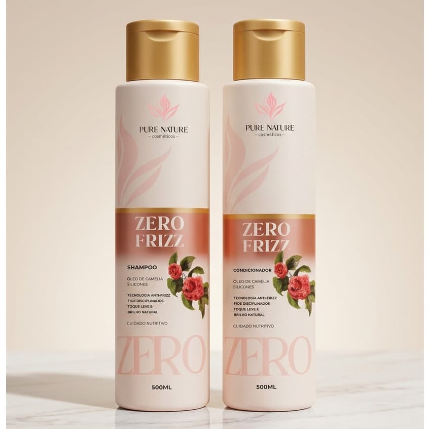 Kit Shampoo + Condicionador Óleo de Camélia Pure Nature 500ml Zero Frizz Hidratação e Brilho