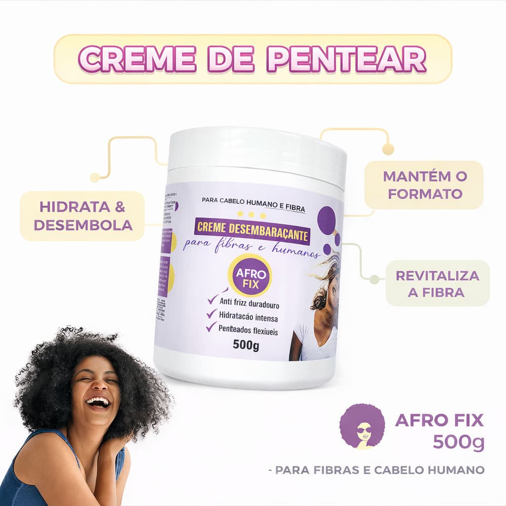 Creme de pentear cabelo de fibra Bio Fibra/orgânico/Human Hair/Fibra de Proteína AFRO & FIX  500g Cabelo Cacheado Cabelo