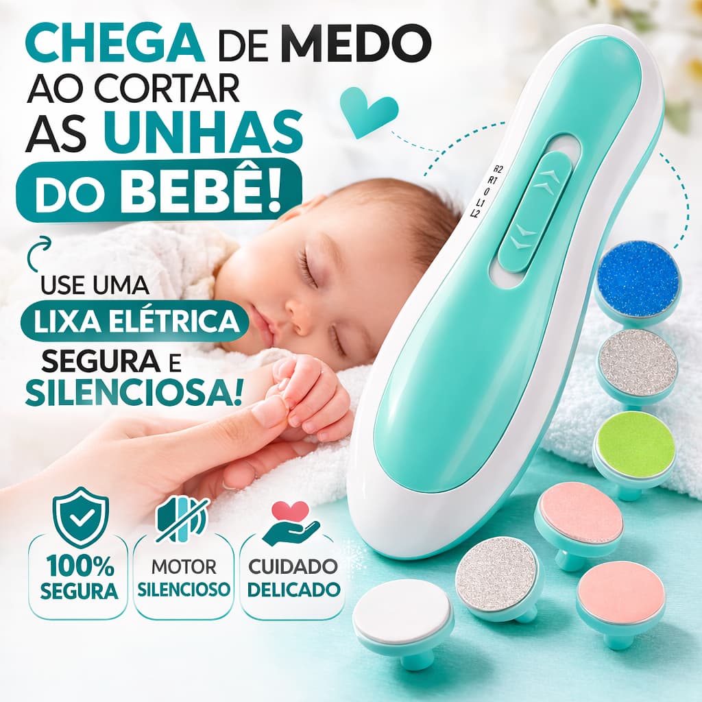 Aparador de Unhas Elétrico Bebê Lixa Infantil Segura Silenciosa Recém Nascido