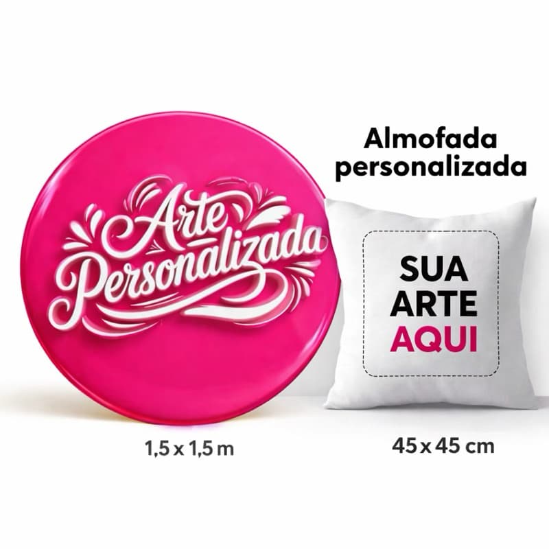 Painel Redondo Personalizado 1,50x1,50 para Festa + Almofada Personalizada 45x45