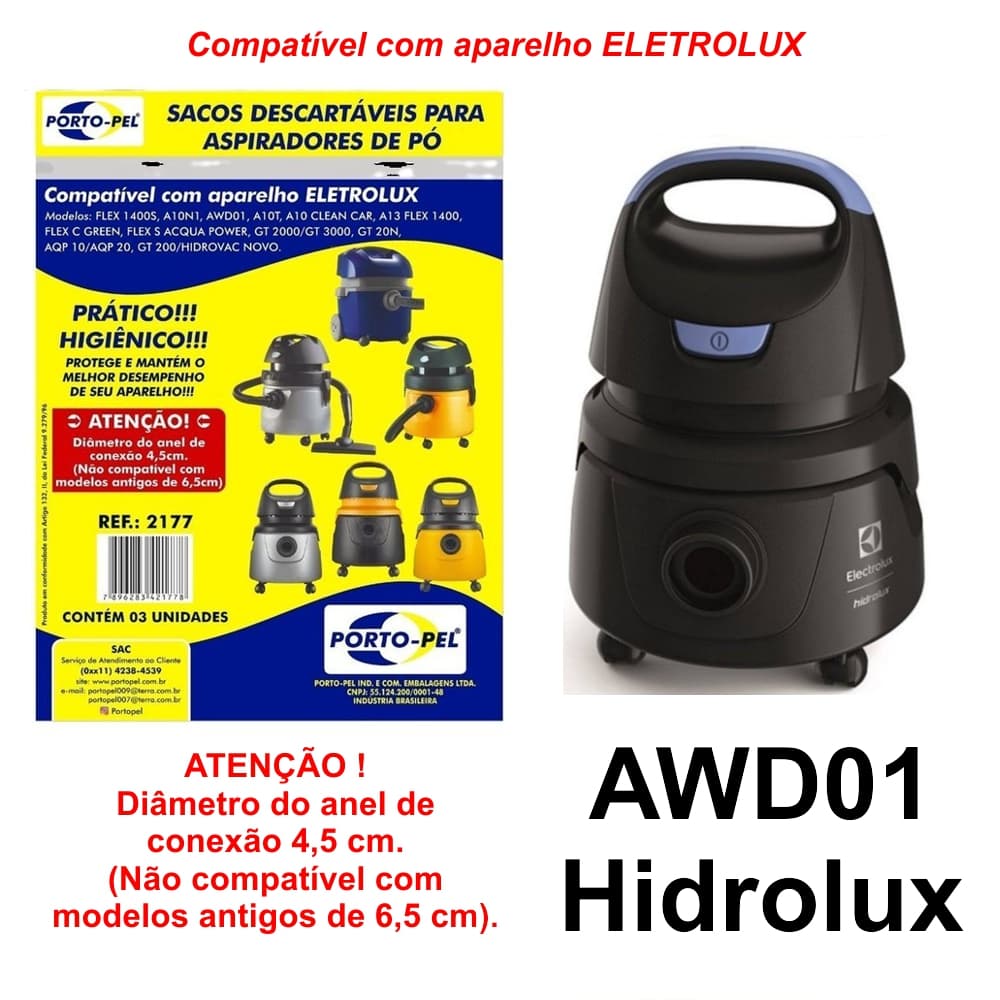 Sacos Para Aspirador Pó Electrolux Flex1400 Awd01 Aqp20 Acquapower, Gt3000, A10n1, A10t, A10 AQP10