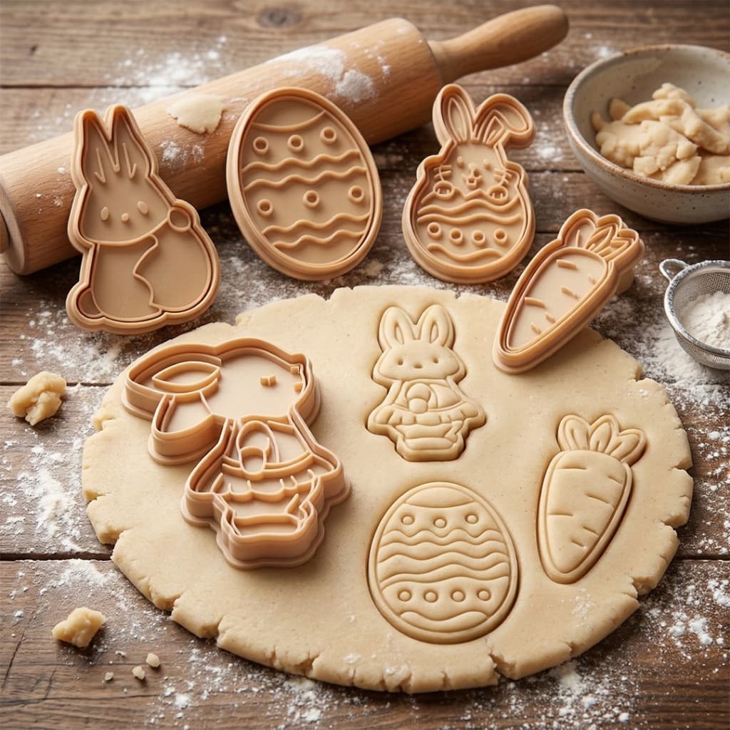 Kit c/5 Cortadores de Biscoito e Marcadores Coelho Ovo Cenoura Confeitaria - Cortador Personalizado