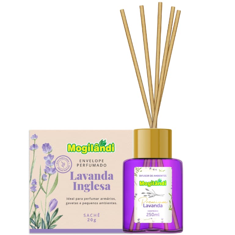 Kit Aromatizador de Ambiente de Lavanda difusor de varetas 250 ml + sachê para armário