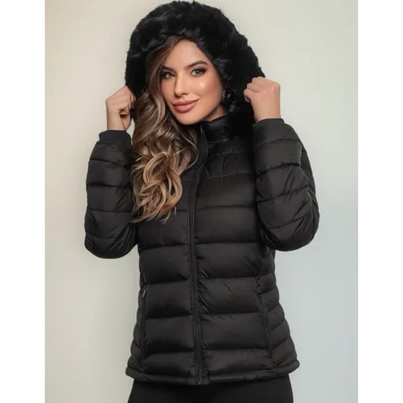 Jaqueta Puffer Feminina Peluciada cor Prero | Bobojaco casaco de frio