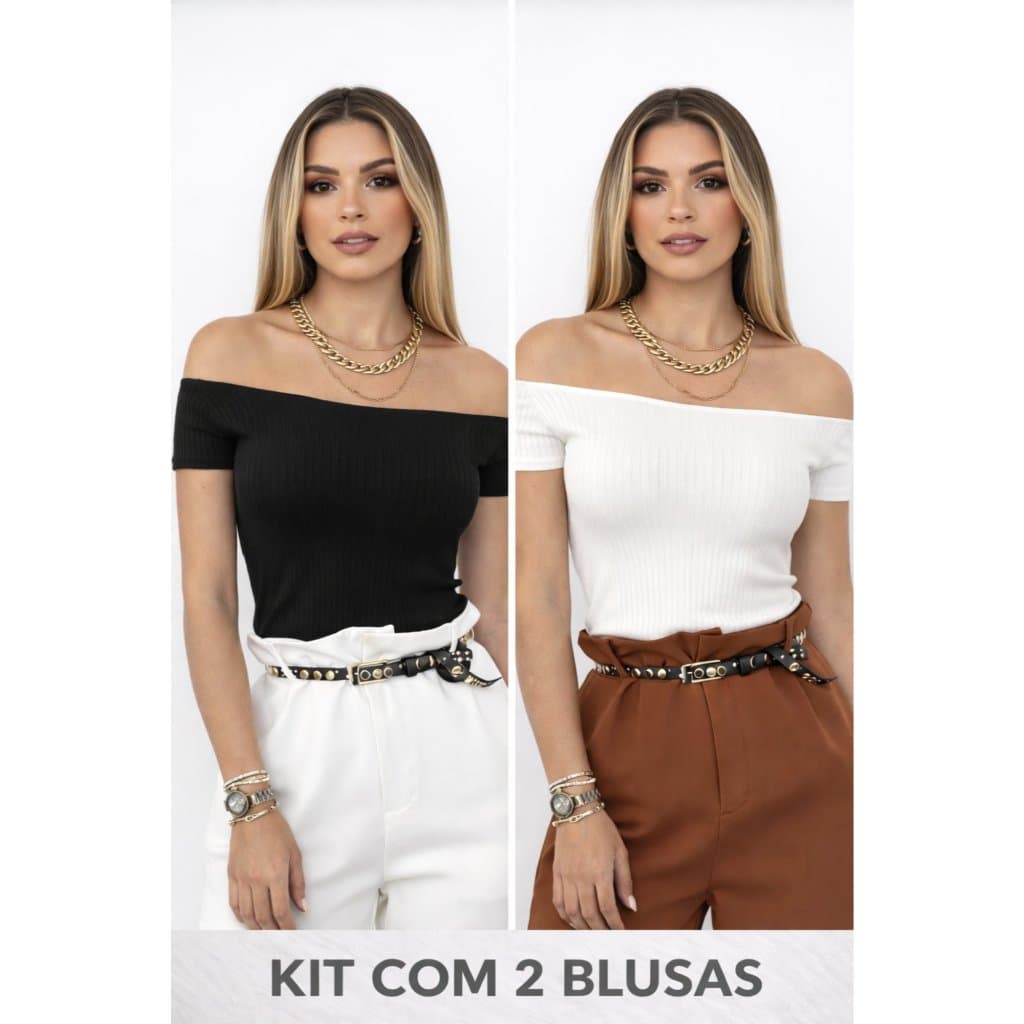 kit 2 Blusa Ombro a Ombro Tomara que Caia Ciganinha Canelada De Ribana Premium