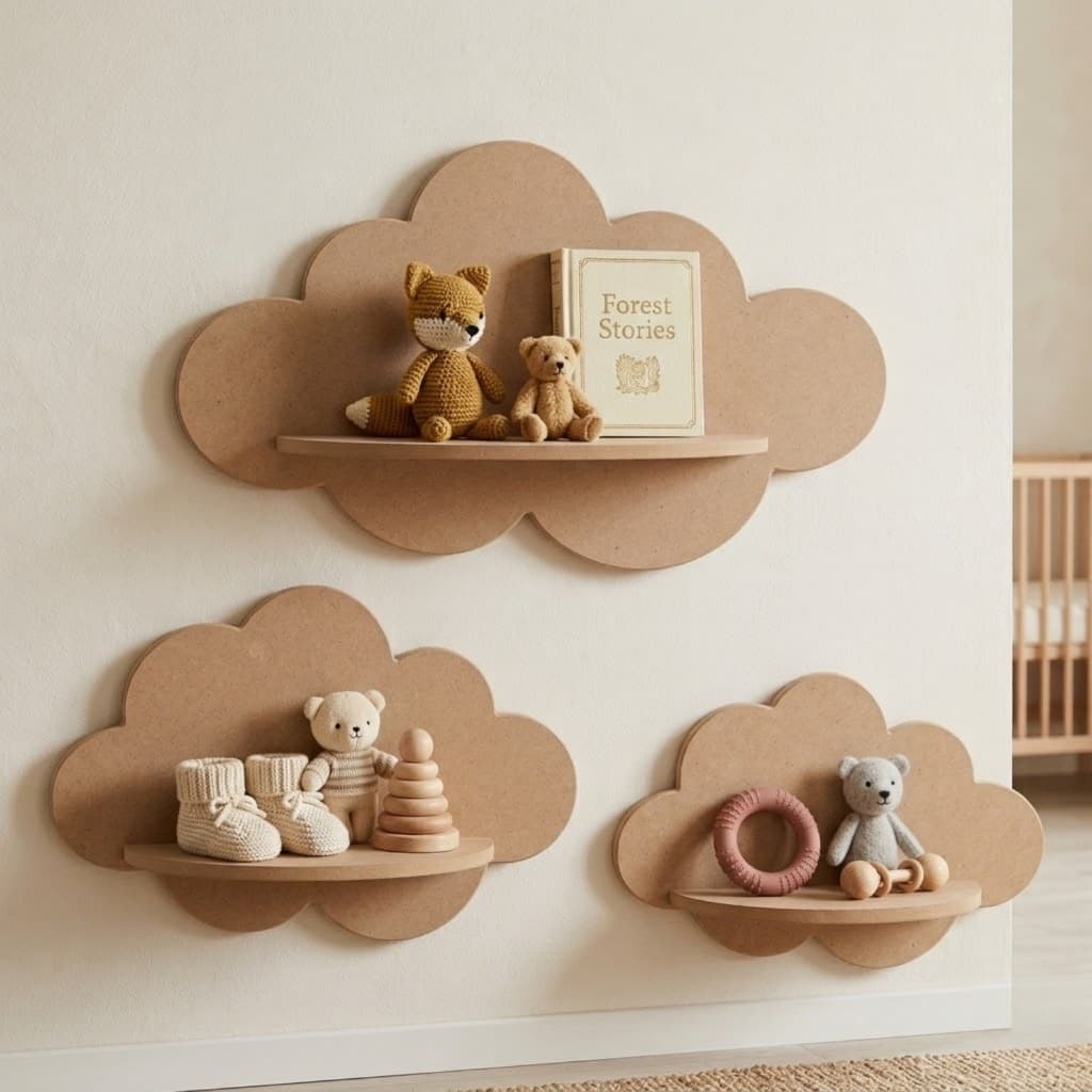 Trio de Nicho Nuvem em MDF Prateleiras Decorativas para Quarto Infantil