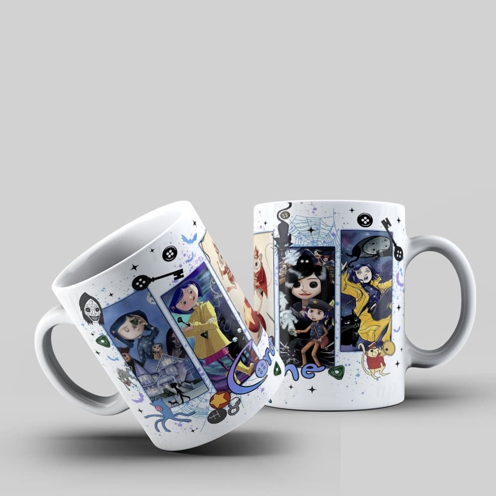 Caneca Coraline e o Mundo Secreto – Presente Criativo Geek Fantasia – 325ml 🐈‍⬛🗝️