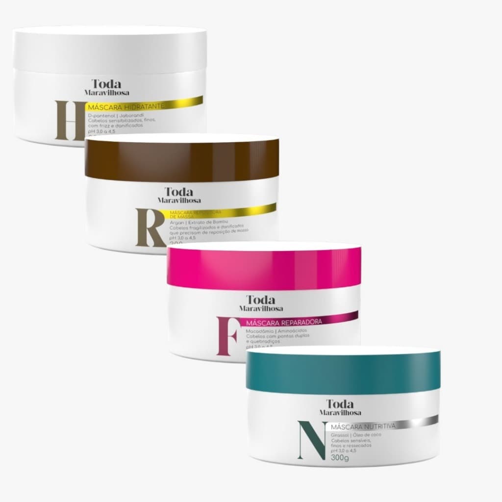 Kit Cronograma Capilar 4 Máscaras Toda Maravilhosa 300g Hidratação Nutrição Reconstrução