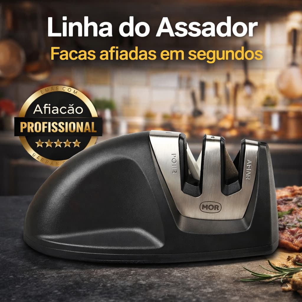 Afiador de Facas Profissional Linha do Assador – Afiador Manual com Polimento e Base Antiderrapante