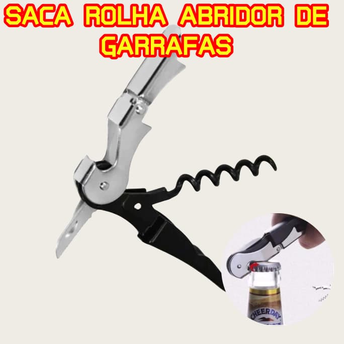 Saca Rolha Abridor de Garrafas Vinho Cerveja Cortador 12cm Aço Inox Kit 4 ou 6 Unidades Prático