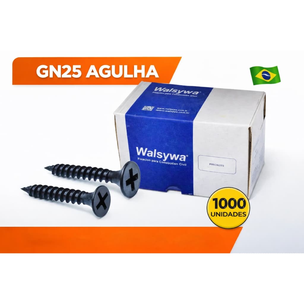 Kit 1000 Parafusos Drywall GN25 3,5x25mm Ponta Agulha Fixação Gesso