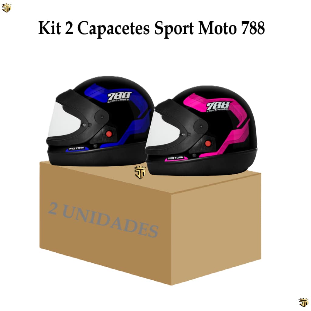 Kit 2 Capacete Moto Fechado Integral Pro Tork Sport Moto 788  Masculino Feminino Combo Casal