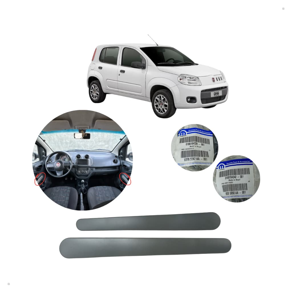 Par Moldura Acabamento Puxador Porta Dianteira Fiat Novo Uno Vivace Cinza Vidro Elétrico Original