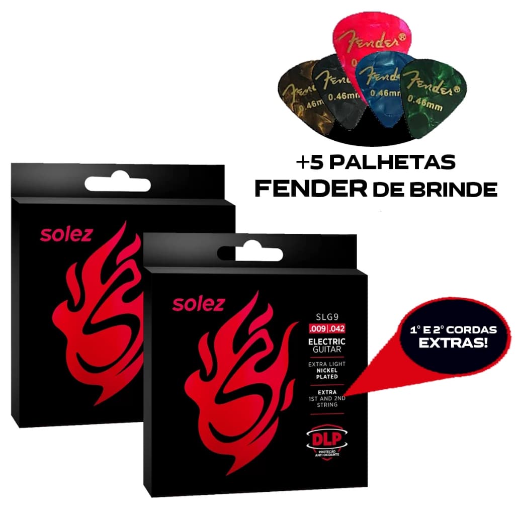 Encordoamento para Guitarra Solez Slg09 09 Dlp Kit com 2 + Brinde 5 Palhetas Fender