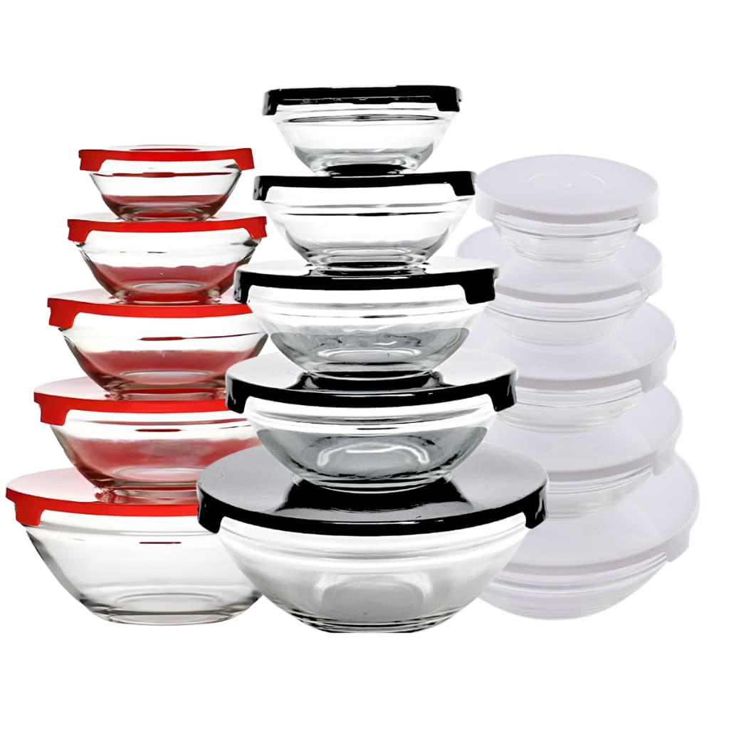 Conjunto 5 Potes Vidro Hermeticos C/ Tampa Marmita Alimentos Bowl Cor Variados