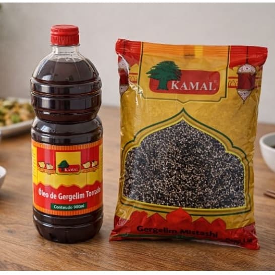 MIX DE GERGELIM 1KG + ÓLEO DE GERGELIM TORRADO 900ML – SABOR ORIENTAL PARA SUSHI, SALADAS E YAKISOBA
