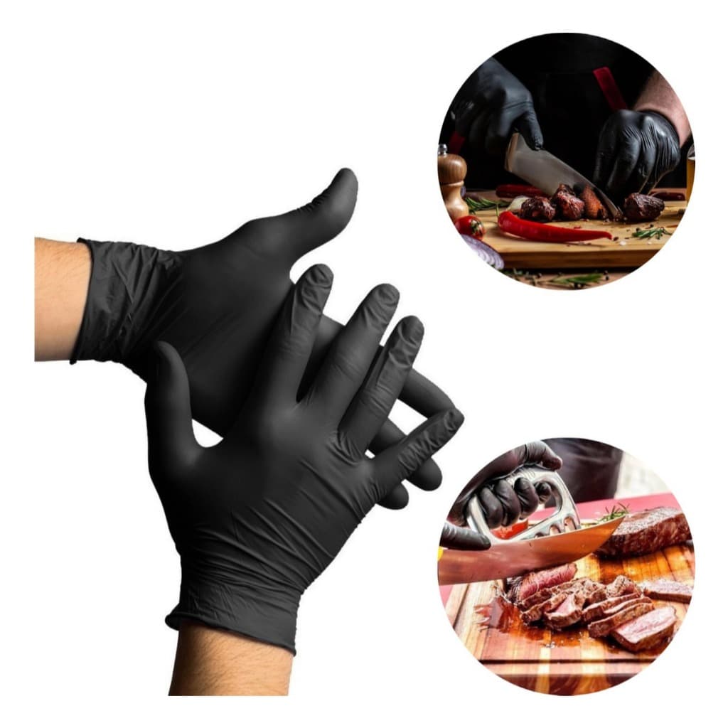 Kit 50 Luvas Preta Churrasqueiro BBQ Premium Luva de Churrasco Cozinheiro Alimentos Hamburgueria