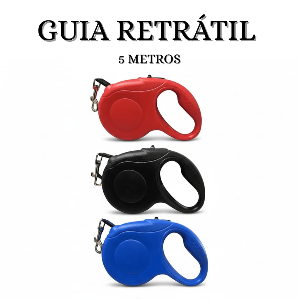 Guia Retrátil 5 Metros Passeio Pet Gato Cachorro Cães Resistente com Trava Conforto e Segurança
