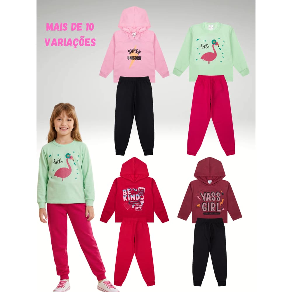 Kit 6 Peças/ 3 Conjuntos Feminino/ Moletom/ Cores Sortidas/ Alta Qualidade/ do 01 ao 16/ Melhor Preço