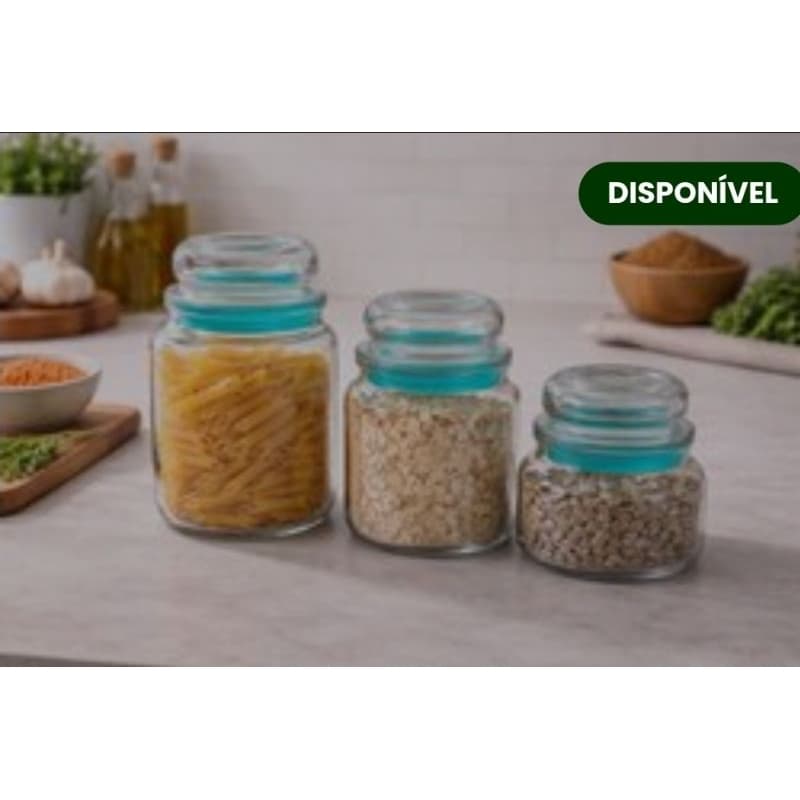 Conjunto 3 Potes Heméticos herméticos de Vidro para alimentos frutas grãos cores de vedaçãobSortida