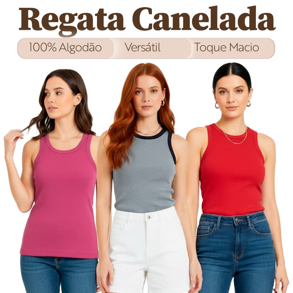Regatas Canelada Feminina Básica Lisa Casual Atemporal Regata Moda Básica Elegante