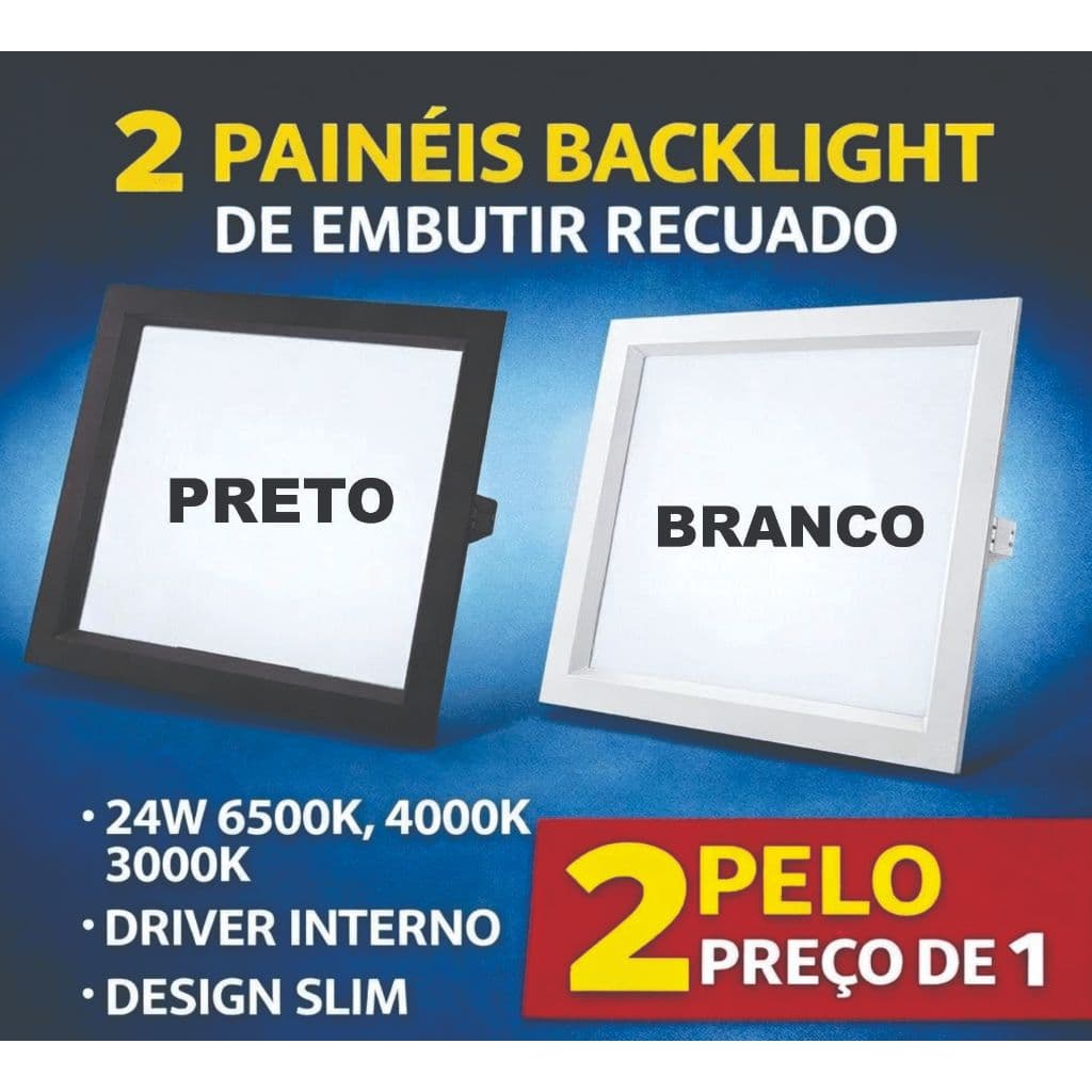 2 Painéis Led Backlight de Embutir – G-Light 6500k Gesso Forro Teto Recuado Bivolt