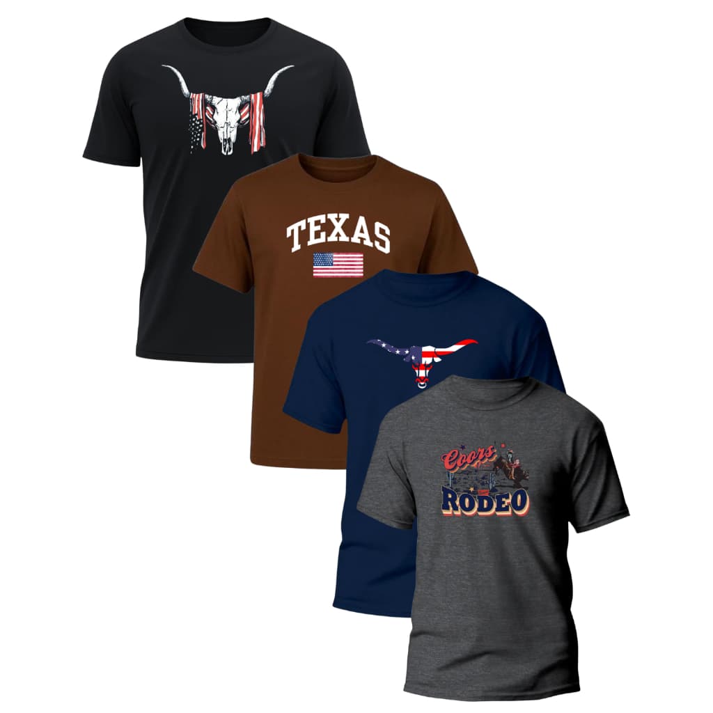 Kit 4 Camisetas Masculinas Country Texas Cowboy Rodeio Camiseta Masculina Algodão