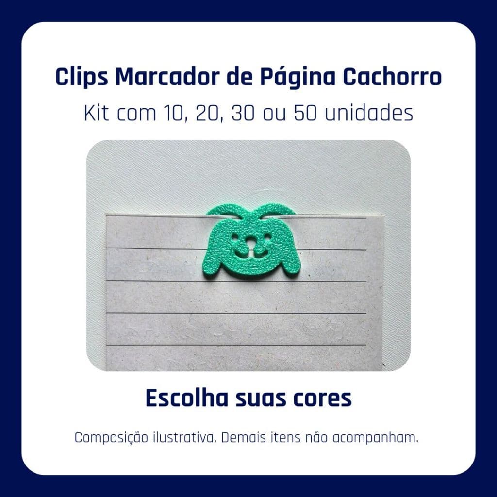 Clips Marcador de Página Cachorro • Organização e Leitura • Kit com 10, 20, 30 ou 50 unidades