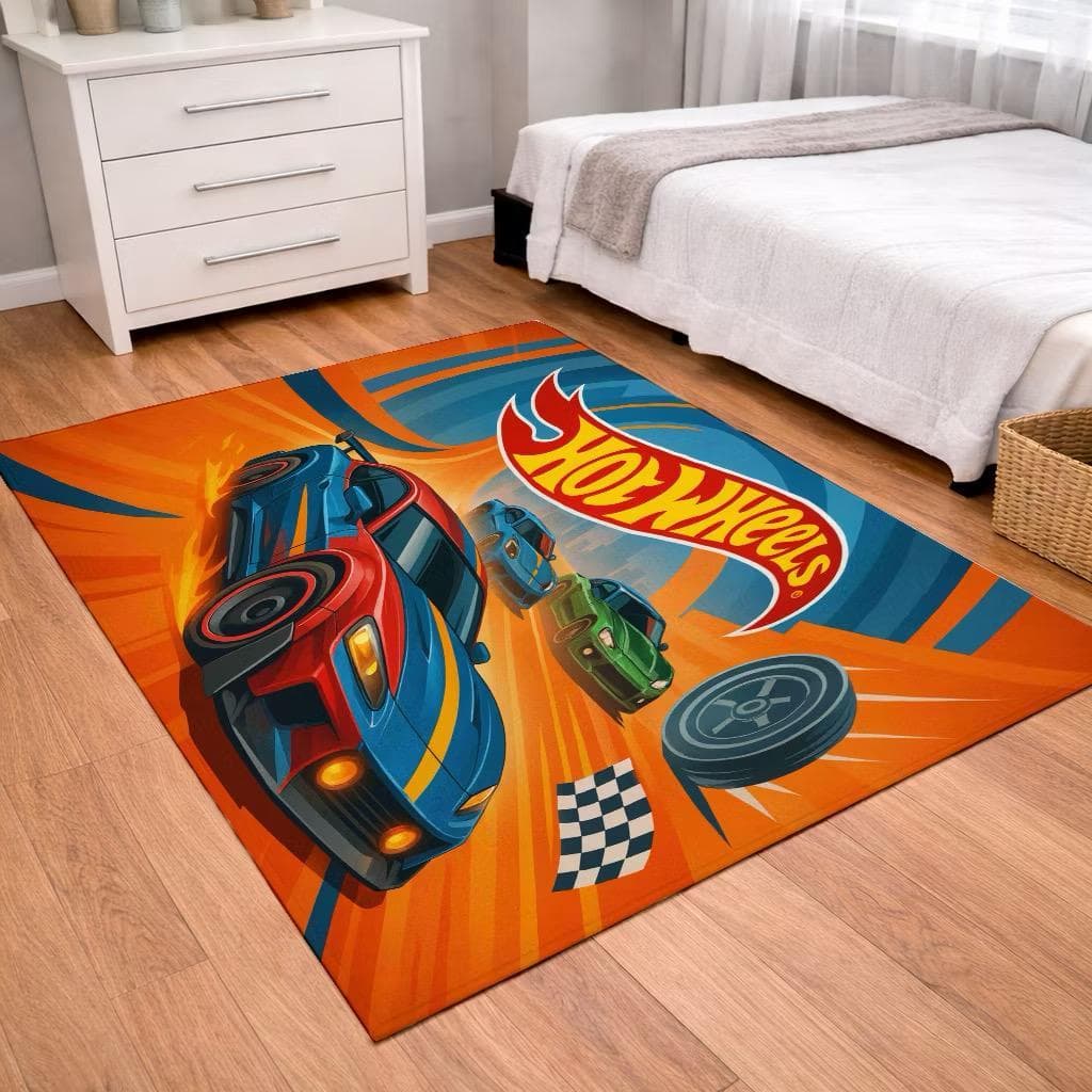 TAPETE DECORATIVO INFANTIL HOTWHEELS AVELUDADO TAMANHO 130X100