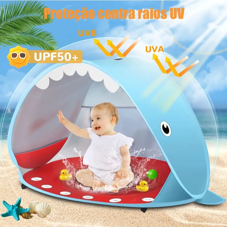 Barraca Infantil Dobrável Proteção UV para Praia e Piscina – Tenda Portátil Modelo Baleia