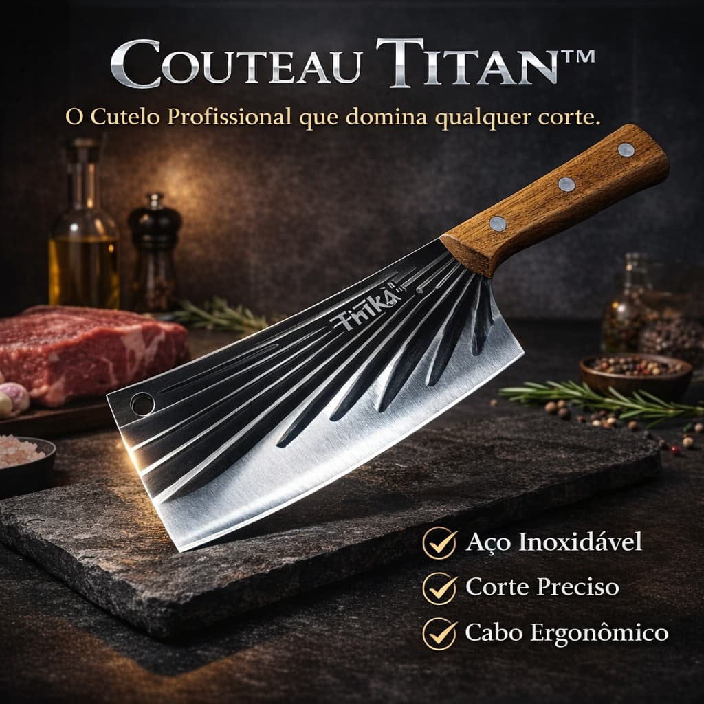 Cutelo Profissional 30cm Aço Inox Cabo Madeira Faca Chef Açougueiro Churrasco Couteau Titan