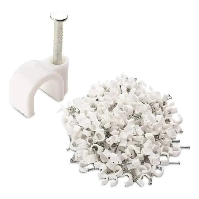 kit 100 Grampo Fixa Fio Cabo Coaxial Miguelao RG6 8mm Branco Passa Fio Acabamento