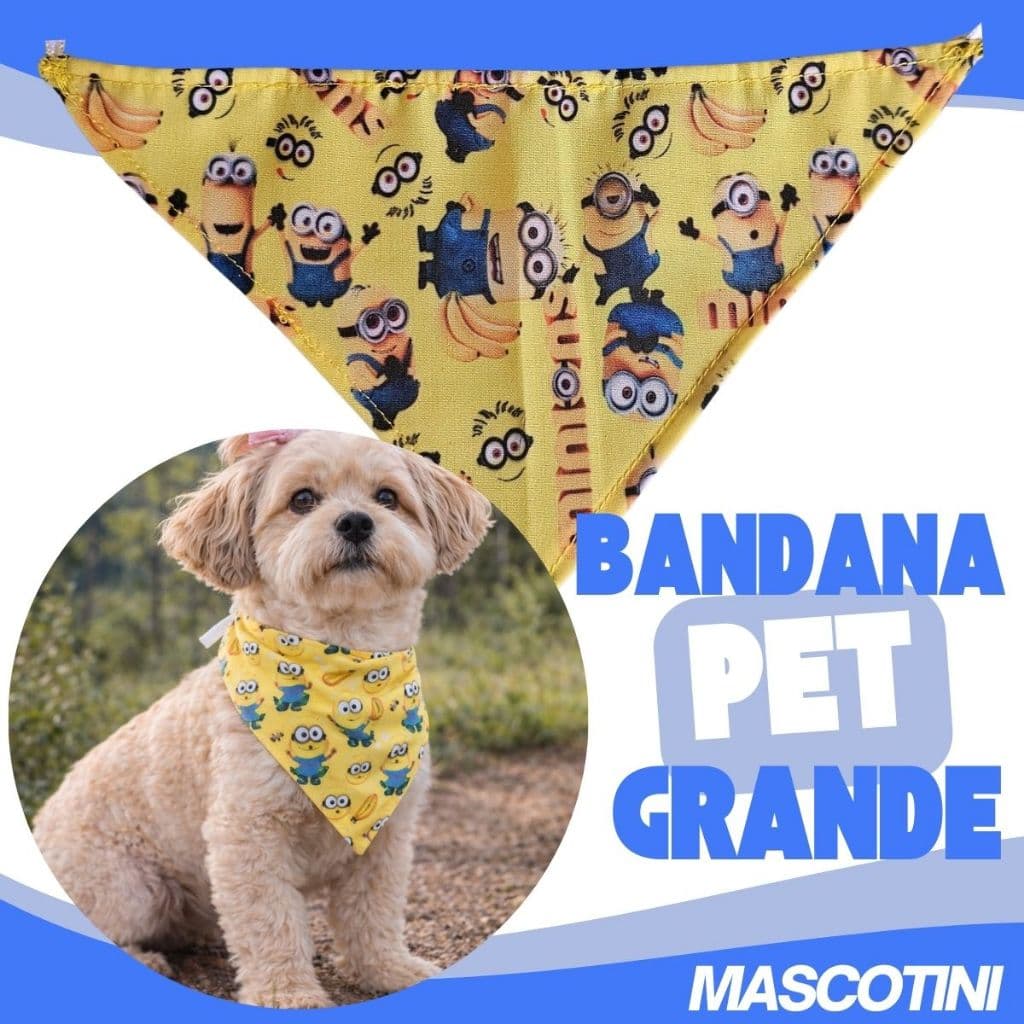 Bandanas Minion Grande Para Pets Cães E Gato 27cm Com Estampa De Minions Amarelo Lenço Bandaninha - Mascotini