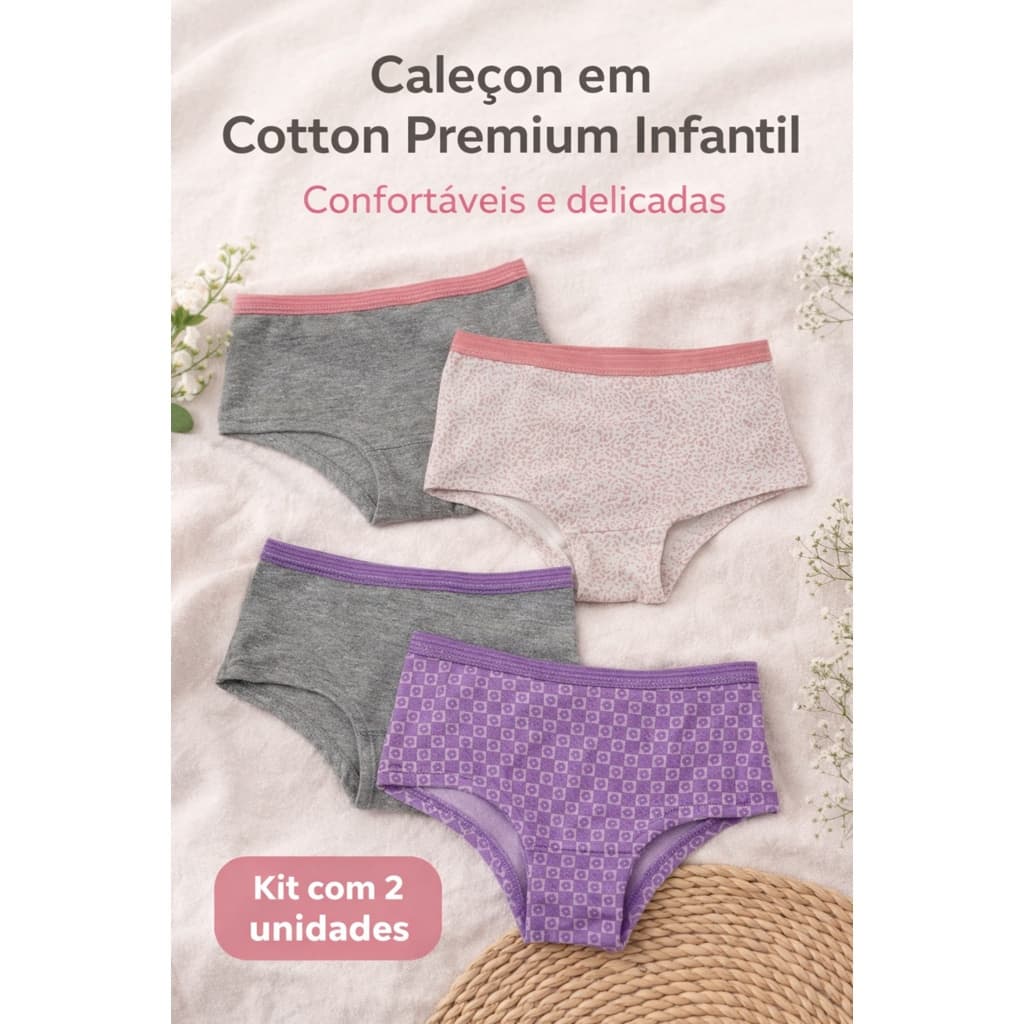 Kit 2 Calcinha Boxer Infantil Shortinho Menina Cotton Premium Super Macia forro duplo